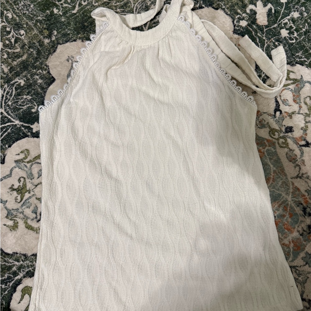 Cream Sleeveless Lace Trim Top